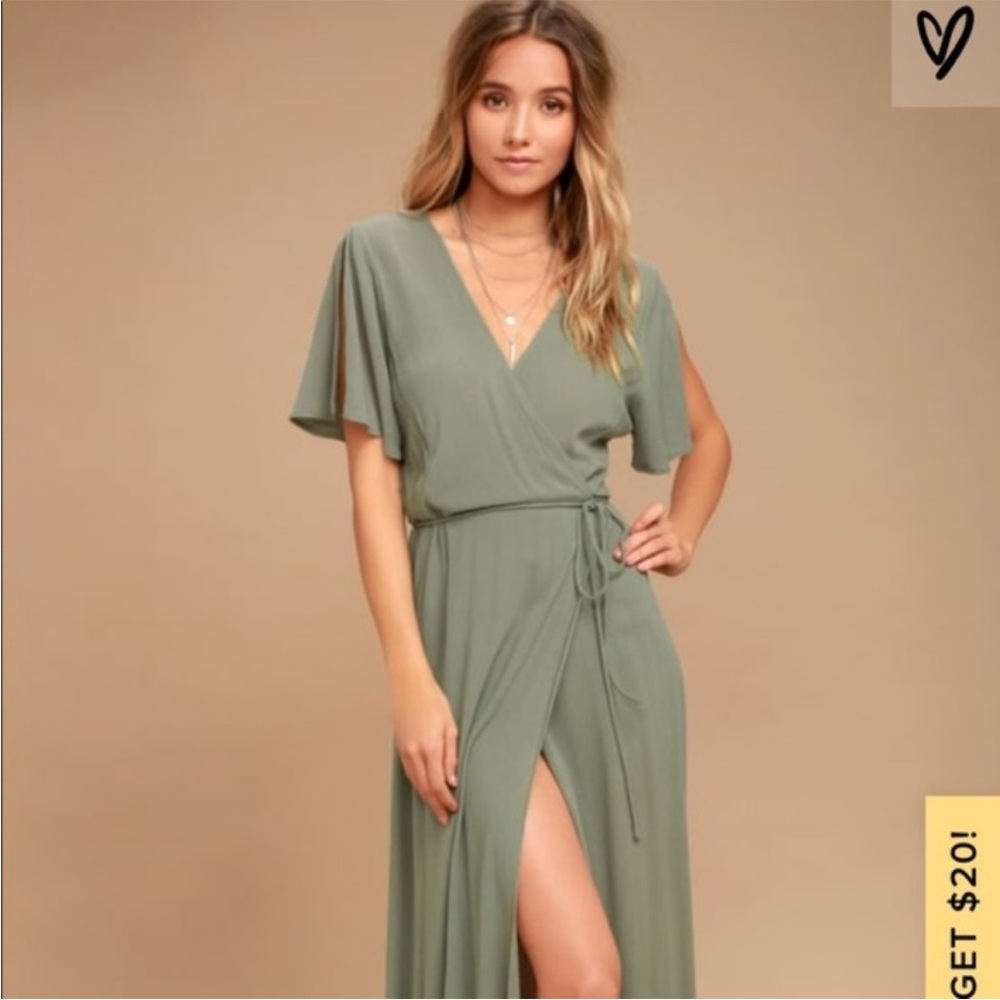 LuLu’s olive green maxi with side slit.